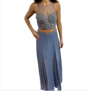 Say Yes to the Prom two-piece silver gray rhinestone gown, 9/10